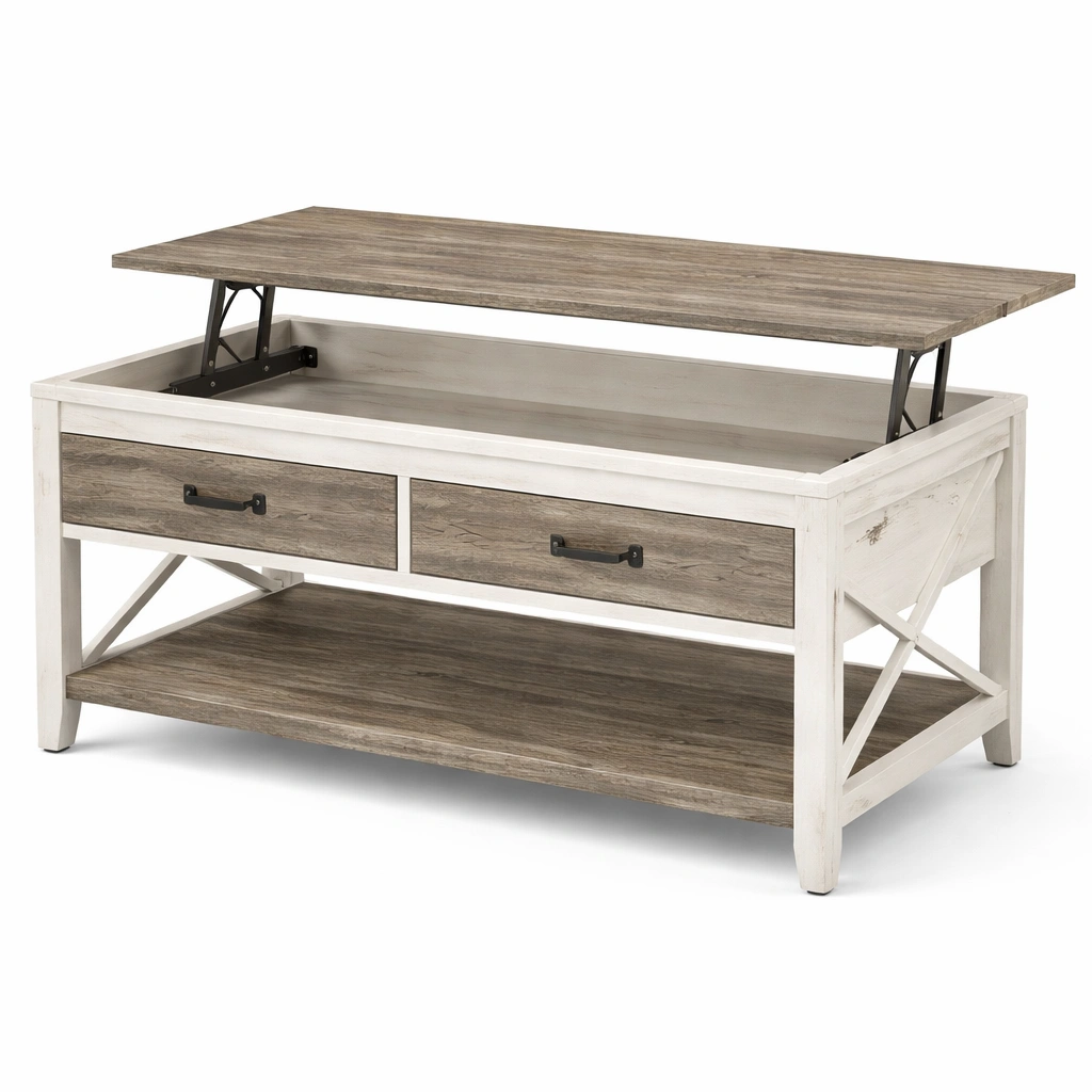 Mesa de centro elevable con compartimento oculto y doble cajon-cozanoe